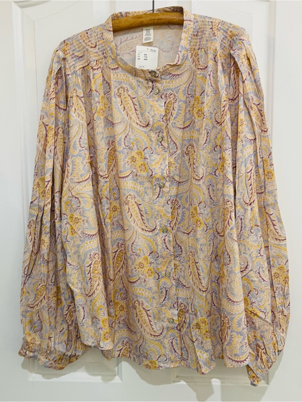 H&M Paisley Button-Down Blouse in Lavender and Yellow by
